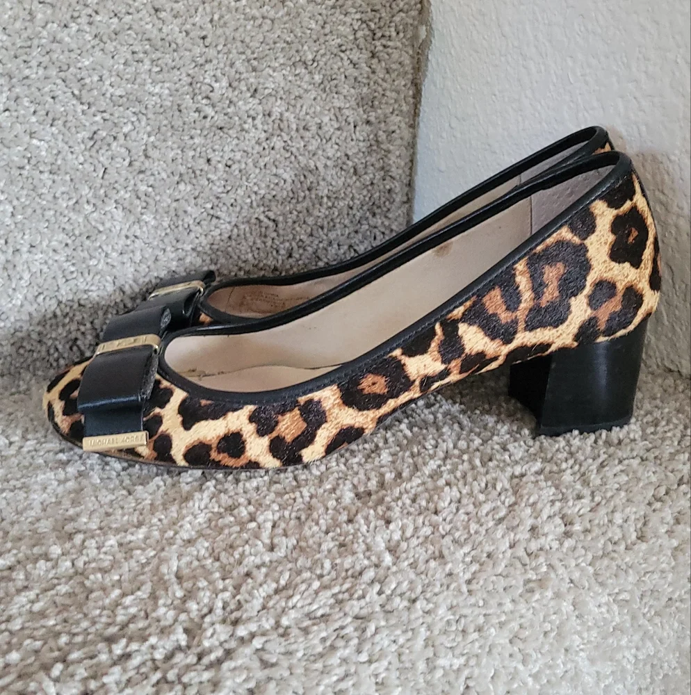 Michael Kors Brown and Black Heels with Leopard Print in Calf Hair.size 7.5